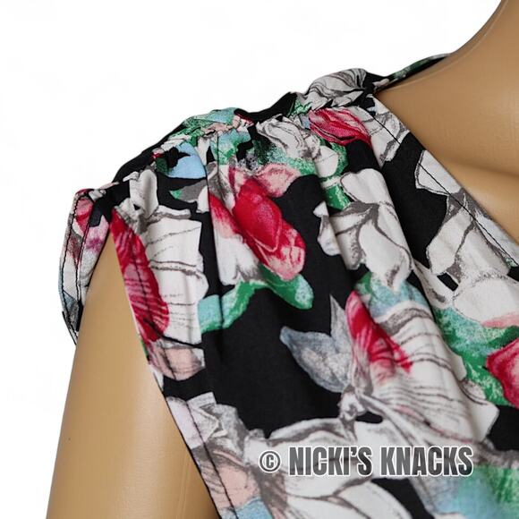 BCBGMaxazria Floral Faux Wrap Romper Black White Pink Green Cap Sleeve Size S - Picture 5 of 11
